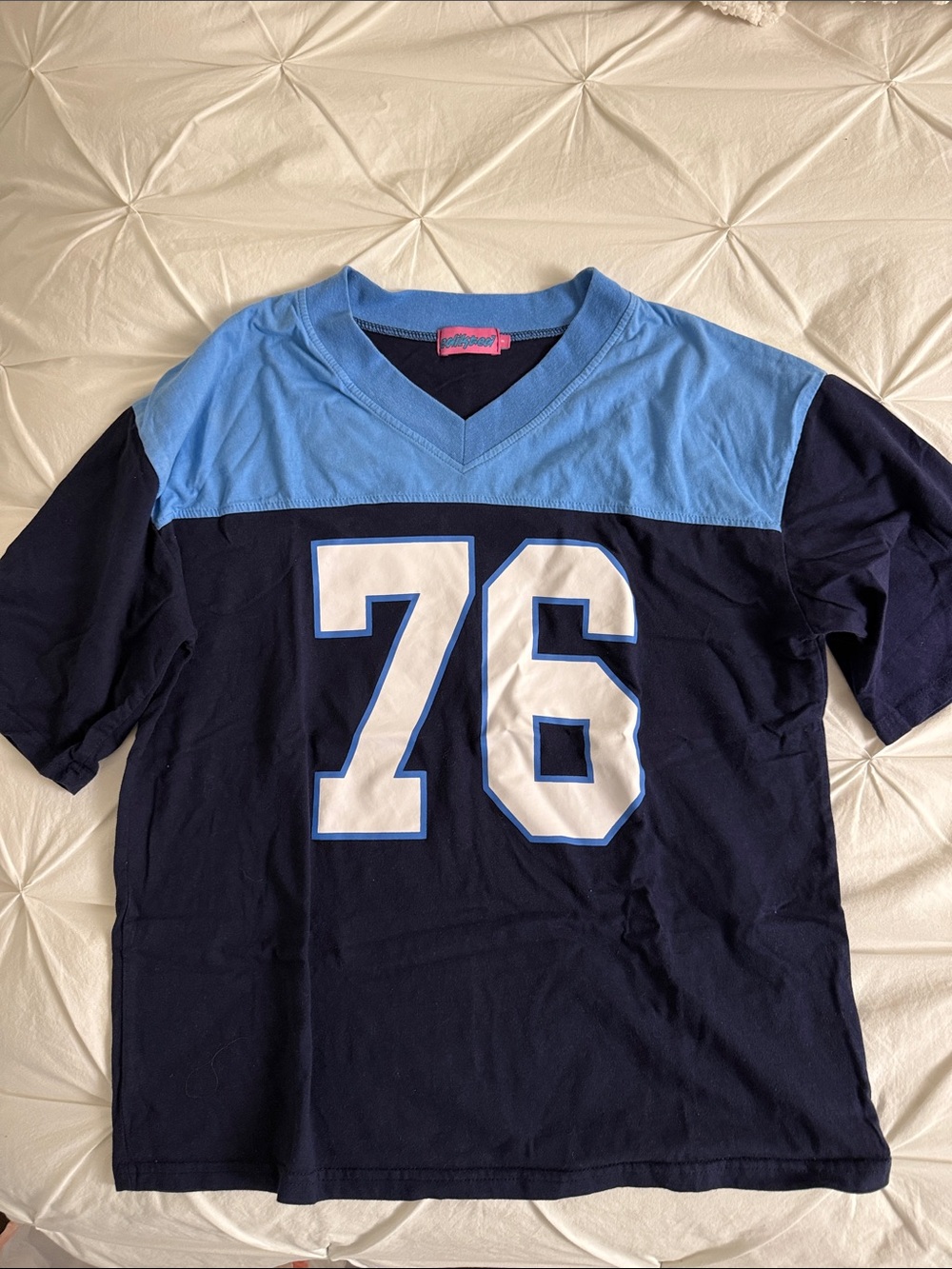 Edikted Navy & Light Blue Football Tee with '76' Graphic